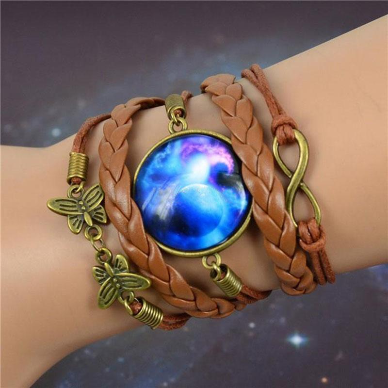 Butterfly & Galaxy Glass Braided Bracelet