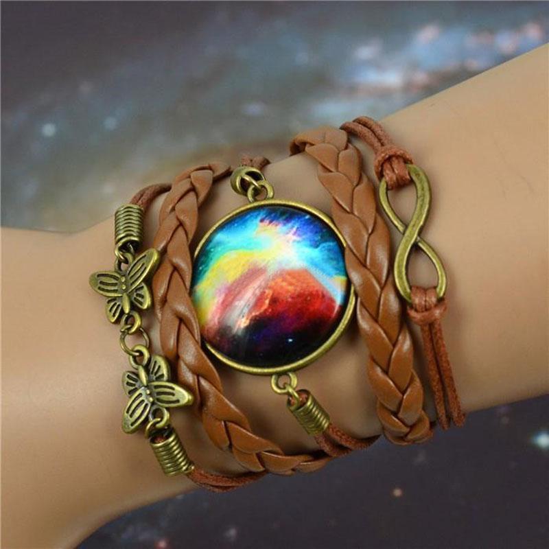 Butterfly & Galaxy Glass Braided Bracelet