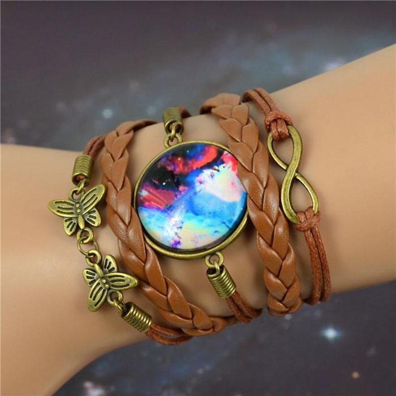 Butterfly & Galaxy Glass Braided Bracelet