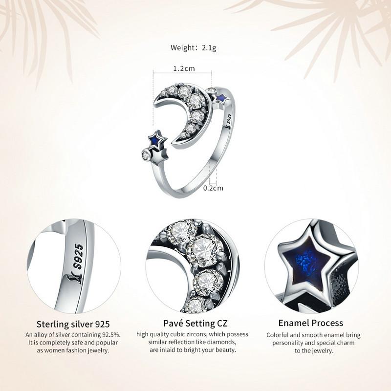 Dazzling Silver Crescent Moon & Star Ring