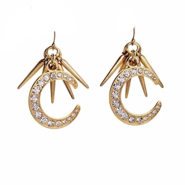 Rhinestones Moon Drop Earrings
