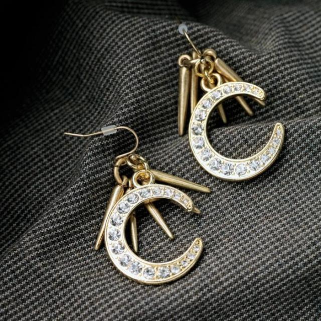 Rhinestones Moon Drop Earrings