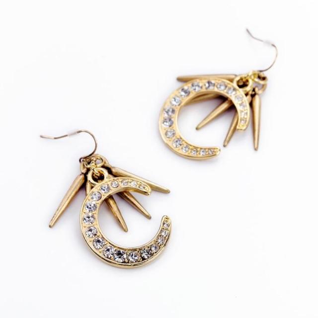 Rhinestones Moon Drop Earrings