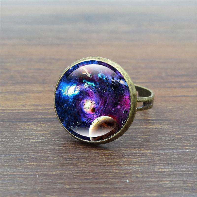 Unique Galaxy Glass Cabochon Ring