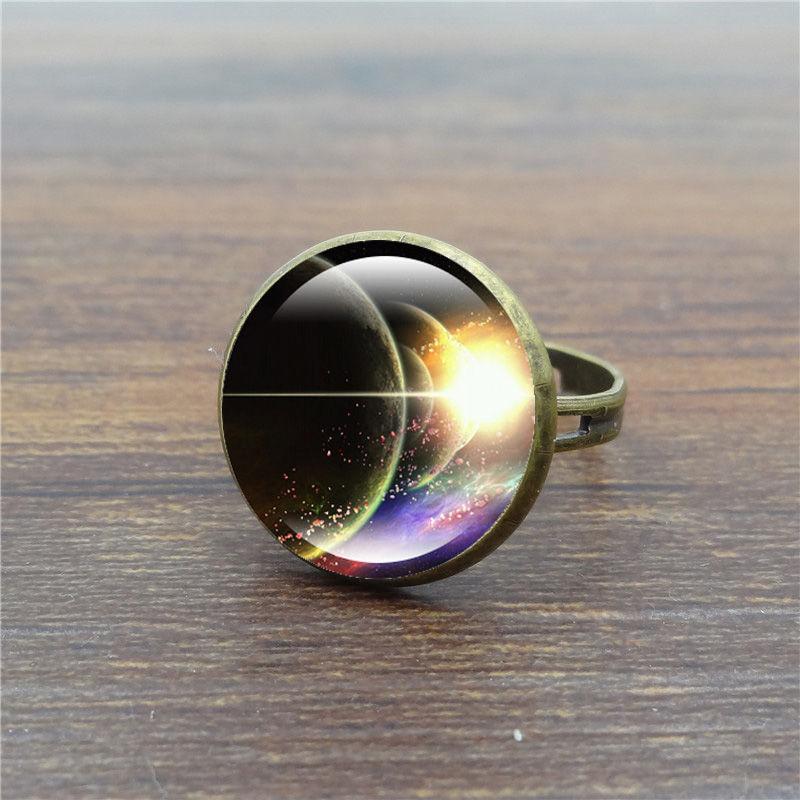 Unique Galaxy Glass Cabochon Ring