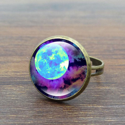 Unique Galaxy Glass Cabochon Ring