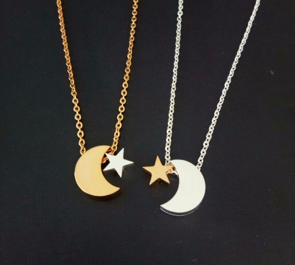 Moon & Star Double Pendant Necklace