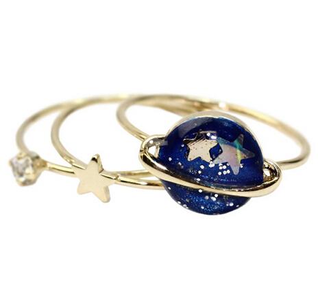 Cute Blue Star Rhinestone Rings Set