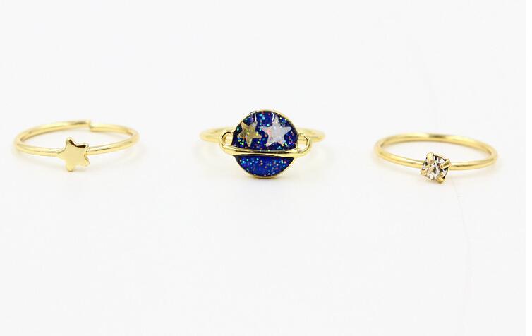Cute Blue Star Rhinestone Rings Set
