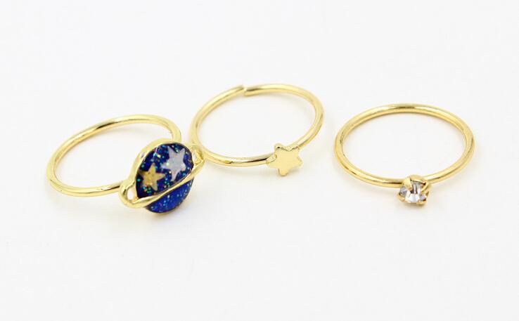 Cute Blue Star Rhinestone Rings Set