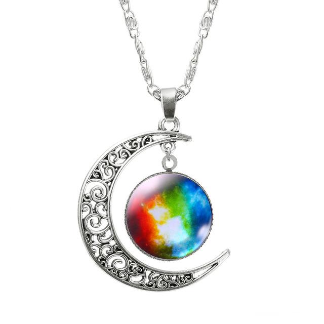 Romantic Galaxy & Moon Pendant Necklace