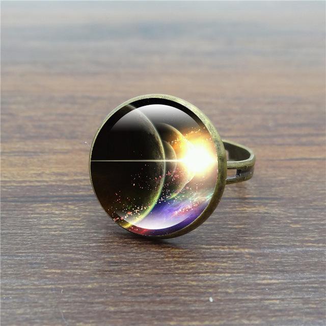 Unique Galaxy Glass Cabochon Ring