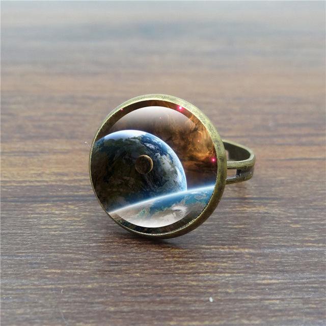 Unique Galaxy Glass Cabochon Ring