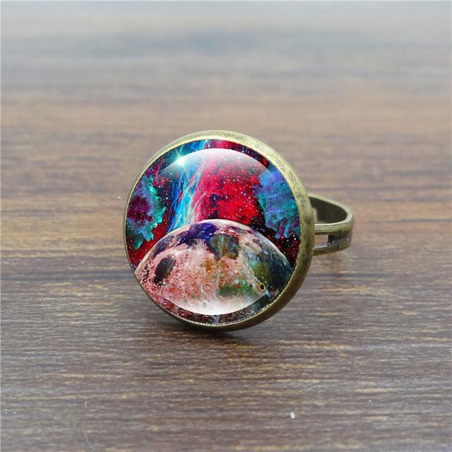 Unique Galaxy Glass Cabochon Ring