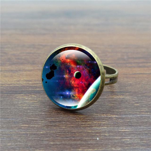 Unique Galaxy Glass Cabochon Ring