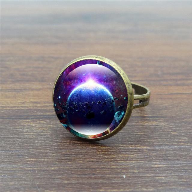 Unique Galaxy Glass Cabochon Ring
