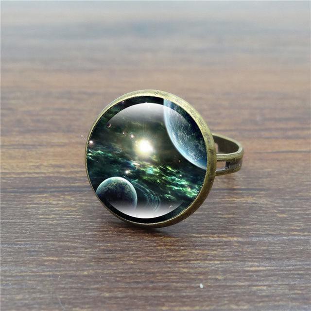 Unique Galaxy Glass Cabochon Ring